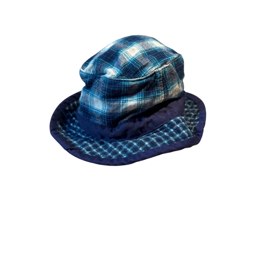 Baby Gap VTG 90s Blue Plaid Cotton Bucket Hat XS/S Navy Trim Flannel Style - Picture 5 of 11